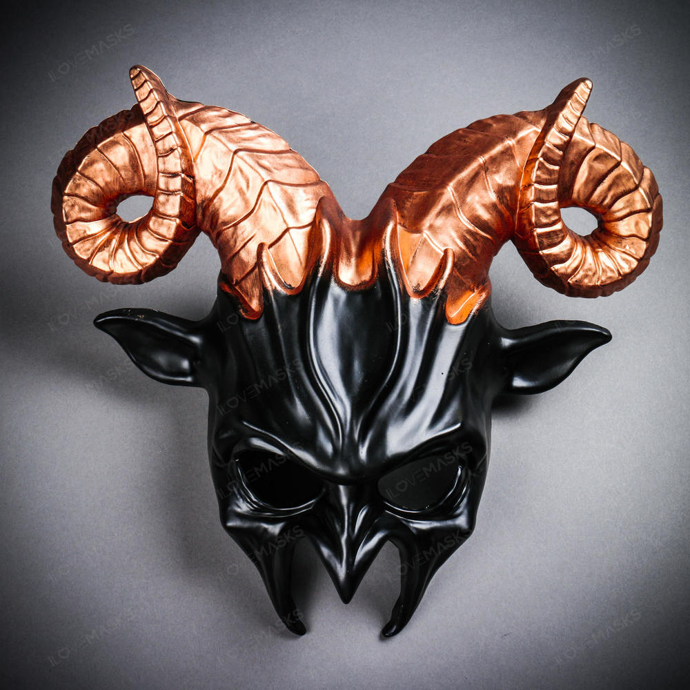 Krampus Ram Demon with Horns Devil Halloween Mask - Black Copper
